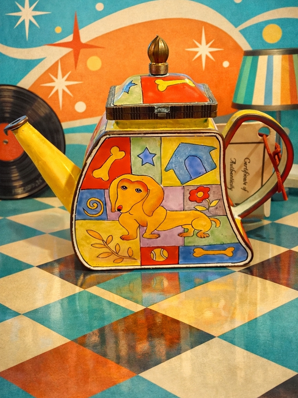 Colorful Dog-Themed Teapot Tin